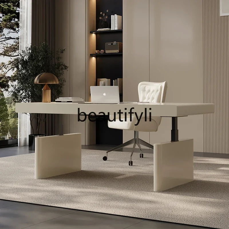

Italian minimalist electric intelligent lifting solid wood desk desk light luxury computer desk