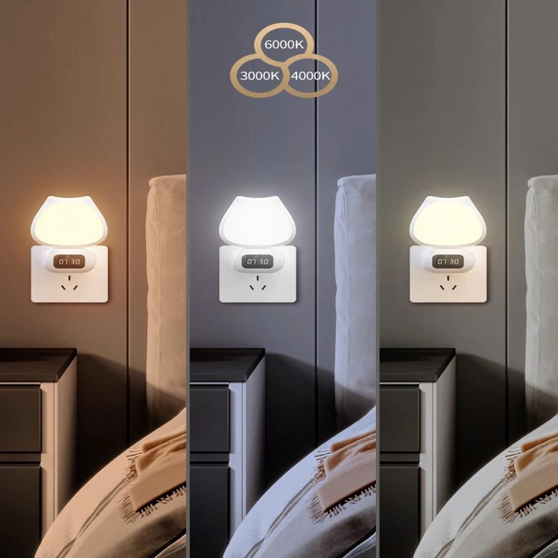 Smart LED Night Light with Clock Bedroom Bedside Lamp Lighting RF Control Eye Protection Lamps Stepless Dimmable Chargeable