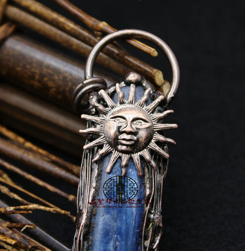 Jewelry Soldering Bronze Plated Irregular Natural Kyanite Quartz Stone Vintage Sun Pendants