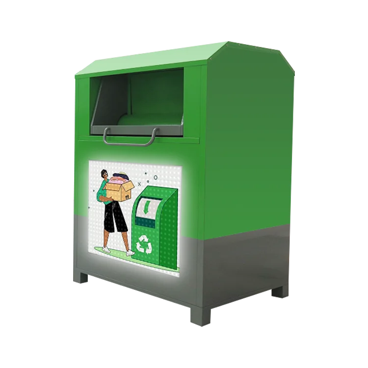 

Electronic Recycling Bins Galvanized Steel Clothing Containers Charity Collection Donation Drop Box With LED Screen and Sensor