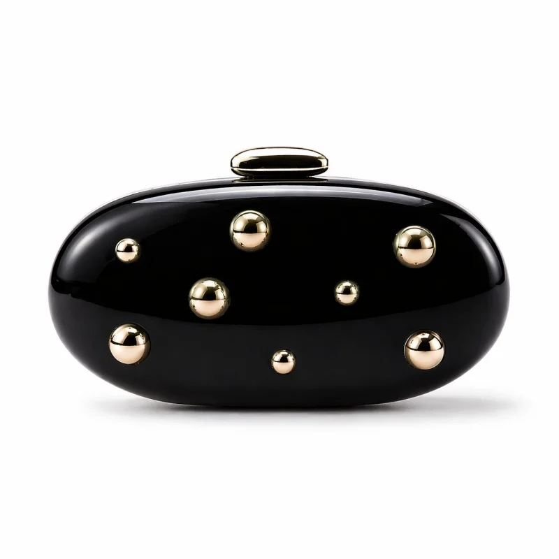 

Acrylic Fashion Dot Decoration Black Evening Bag Women Oval Chain Shoulder Bag Party Wedding Mini Clutch Purse Handbag