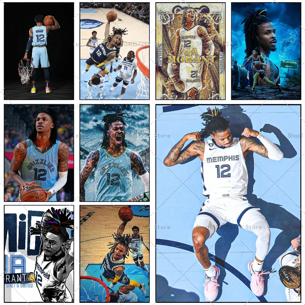 1PC Ja Morant Poster Self-adhesive Art Waterproof Paper Sticker Coffee House Bar Room Wall Decor