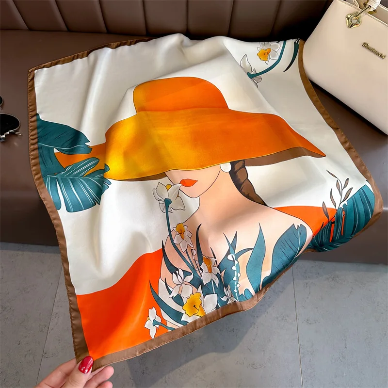 Spring Summer Fashion Scarves Women Shawl Print Silk Satin Hijab Scarf Female 70*70cm Luxury Brand Square Shawl Scarf For Ladies