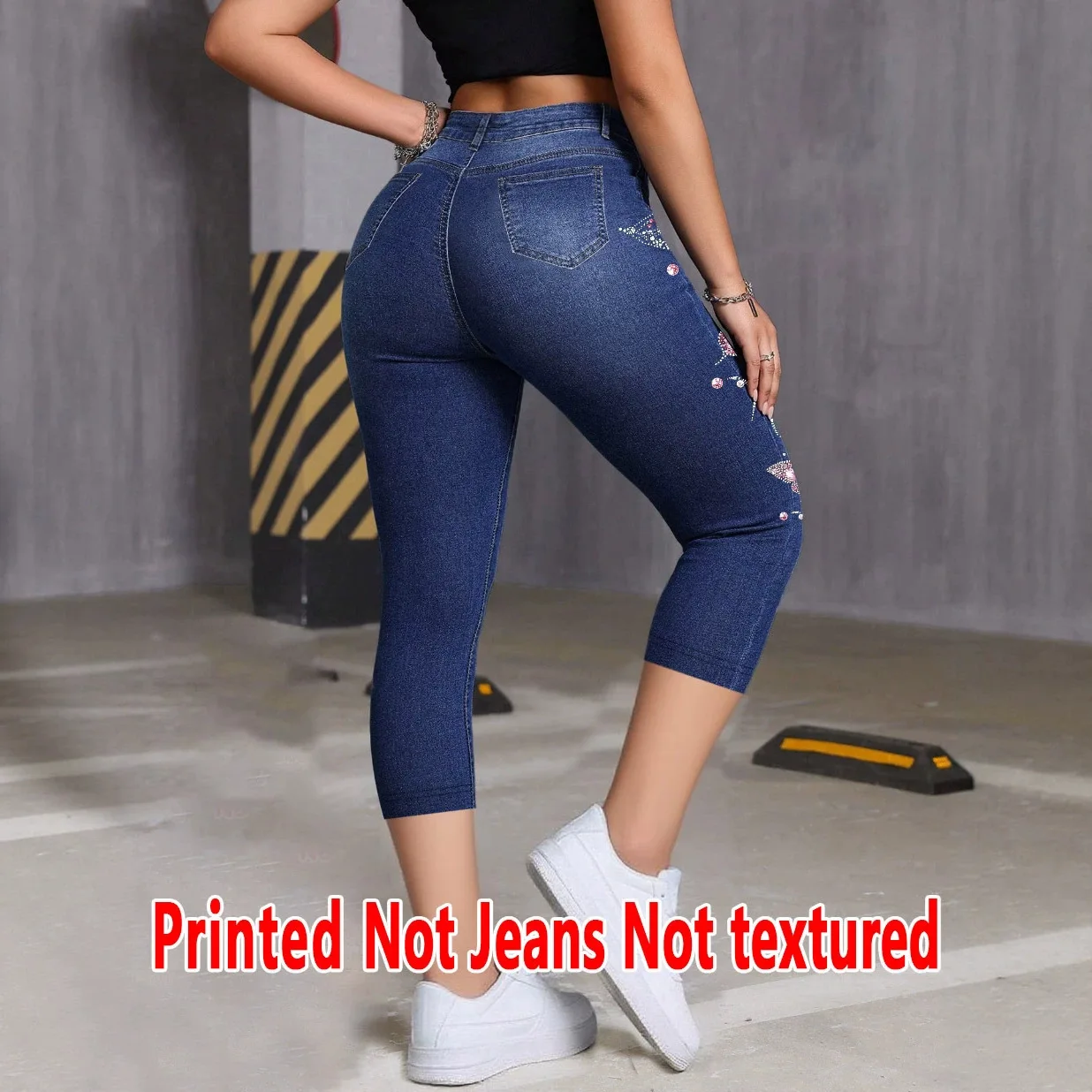 2026 New Fashion Imitation Denim Butterfly Printing Leggings Slim and Thin Four-season Outer Wear Non-jeans No Texture Casual Cross-border