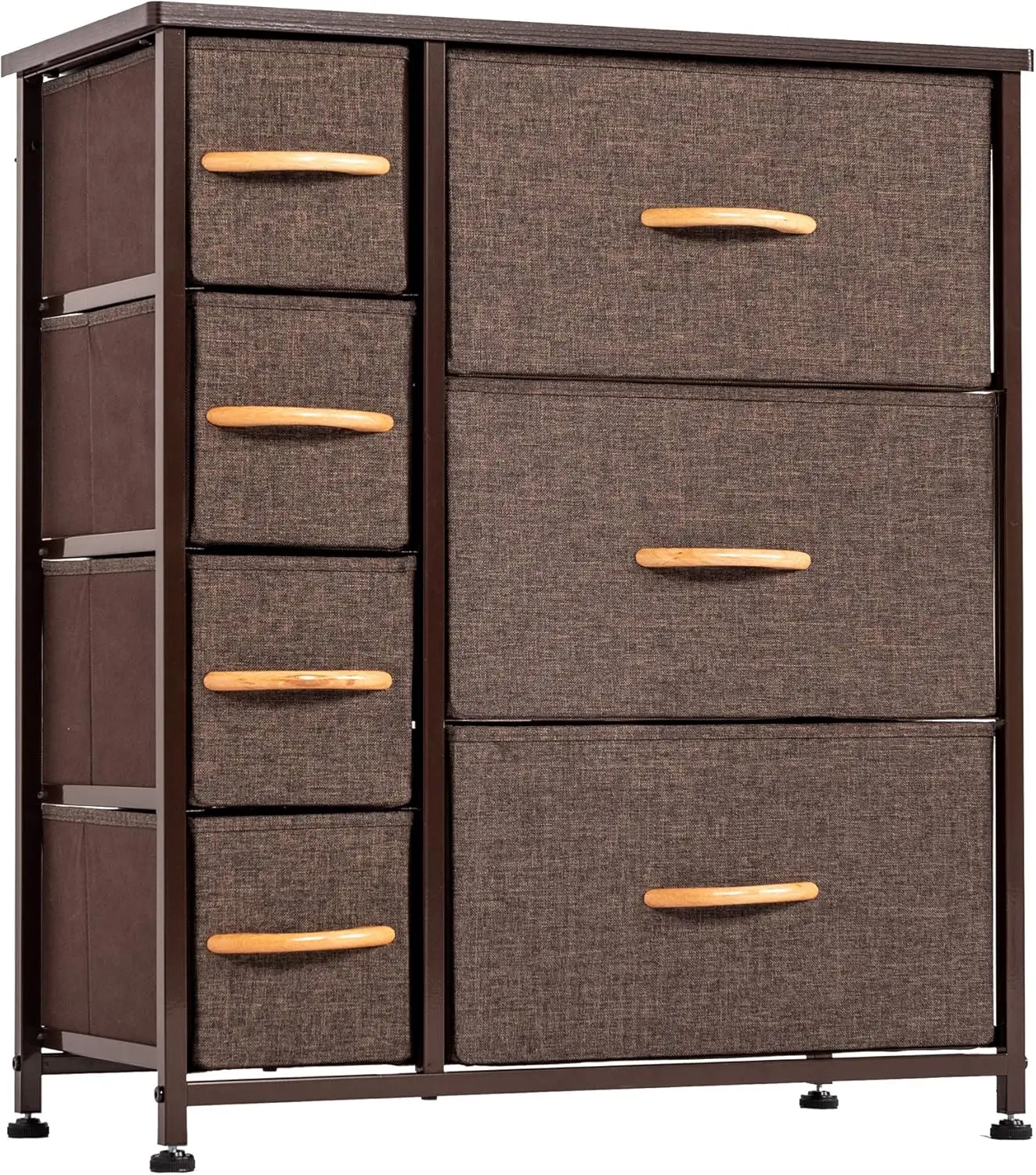 

Dresser Tower with 7 Drawers, Fabric Chest, Organizer Unit for Bedroom, Tall Dresser with Sturdy Steel Frame, Wood Top, Easy P