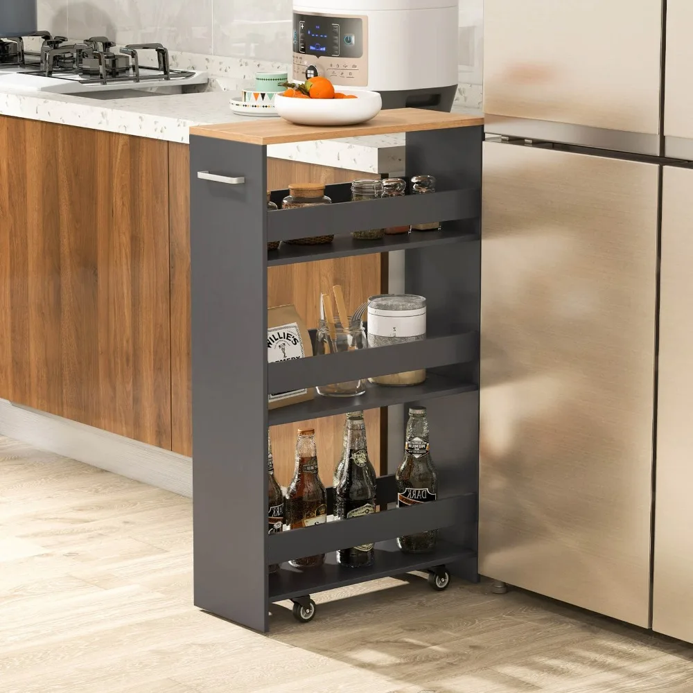 

4-Tier Rolling Storage Cart 8" Slim Kitchen Cart on Wheels with Open Shelves