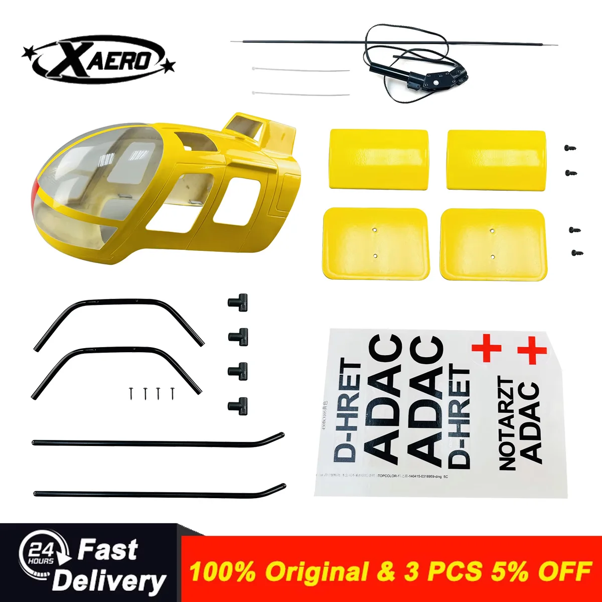 Roban 450 Size BO105 Fuselage Spare Parts - Nose Cover Window Tail Landing Gear Wood Spacers Replacement
