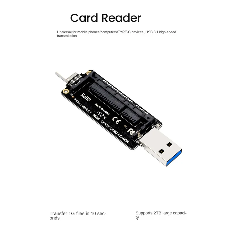 New CFast USB 3.1 Type A+C Card Reader 10Gbps Fast Card Reader Portable Aluminum CFast Memory Card Adapter
