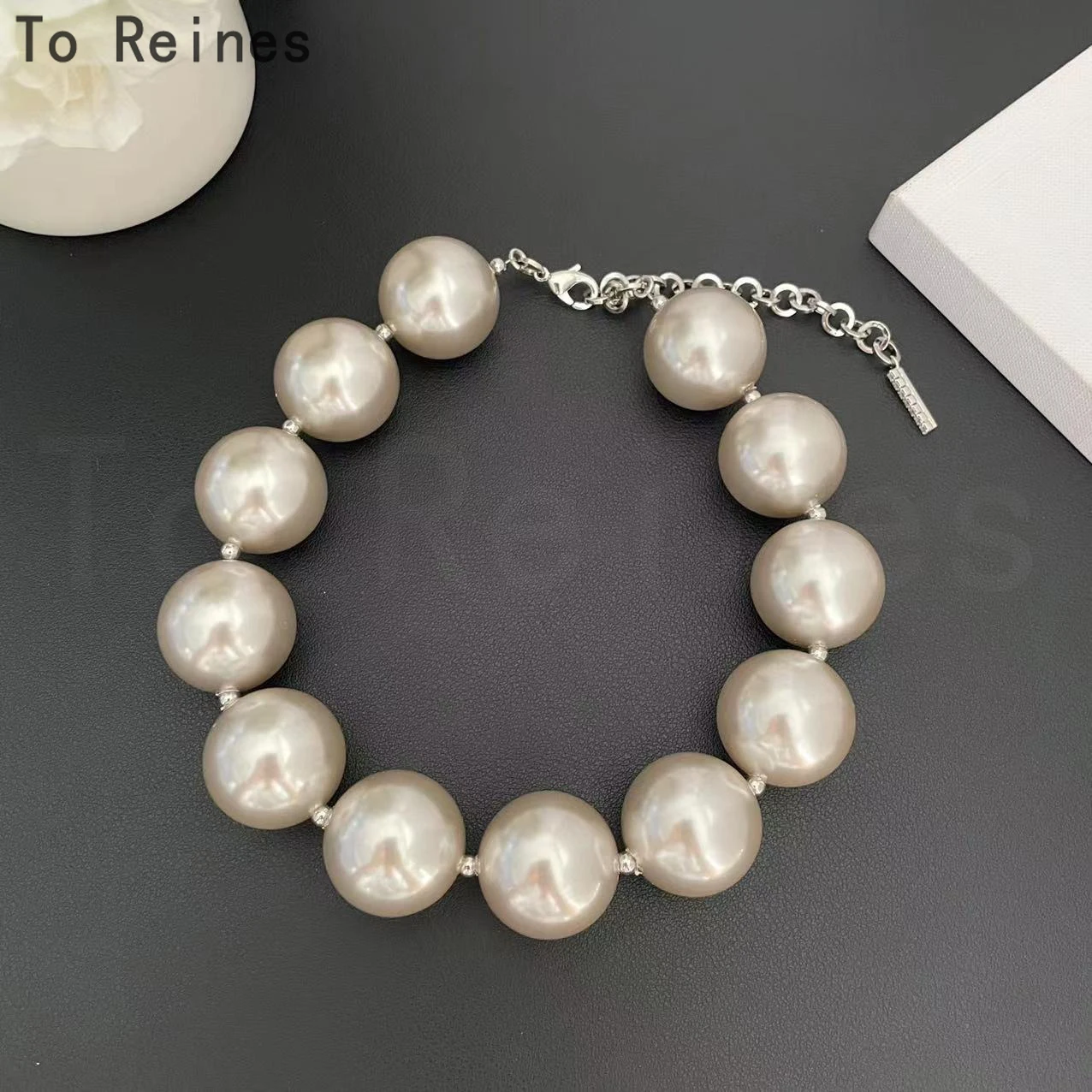 

To Reines New Luxury Large Pearls Rhinestone Ball Choker Necklace for Women Elegant Fashion Clavicle Chain Short Bridal Necklace