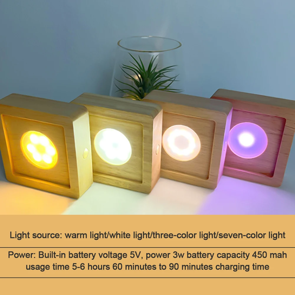 Wooden LED Light LED Colorful Wood Lamp Base Dispaly Base Crystal Glass Resin Art Ornament Wooden Night Lamp Base DIY Home Decor