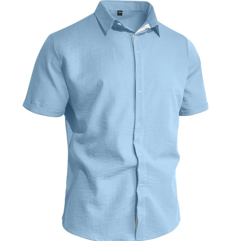 

2026 New Summer Short Sleeve Men's Solid Color Simple Casual Business Commuter Cardigan Button Lapel Shirt Men's Top