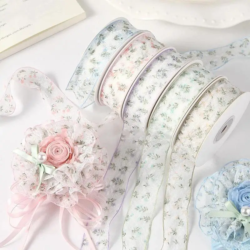 10 Yards 2.5cm Floral Fishnet Lace Ribbon Delicate Lace Trim For Bouquet Gift Wrapping Cake Hair Bow Craft Accessories