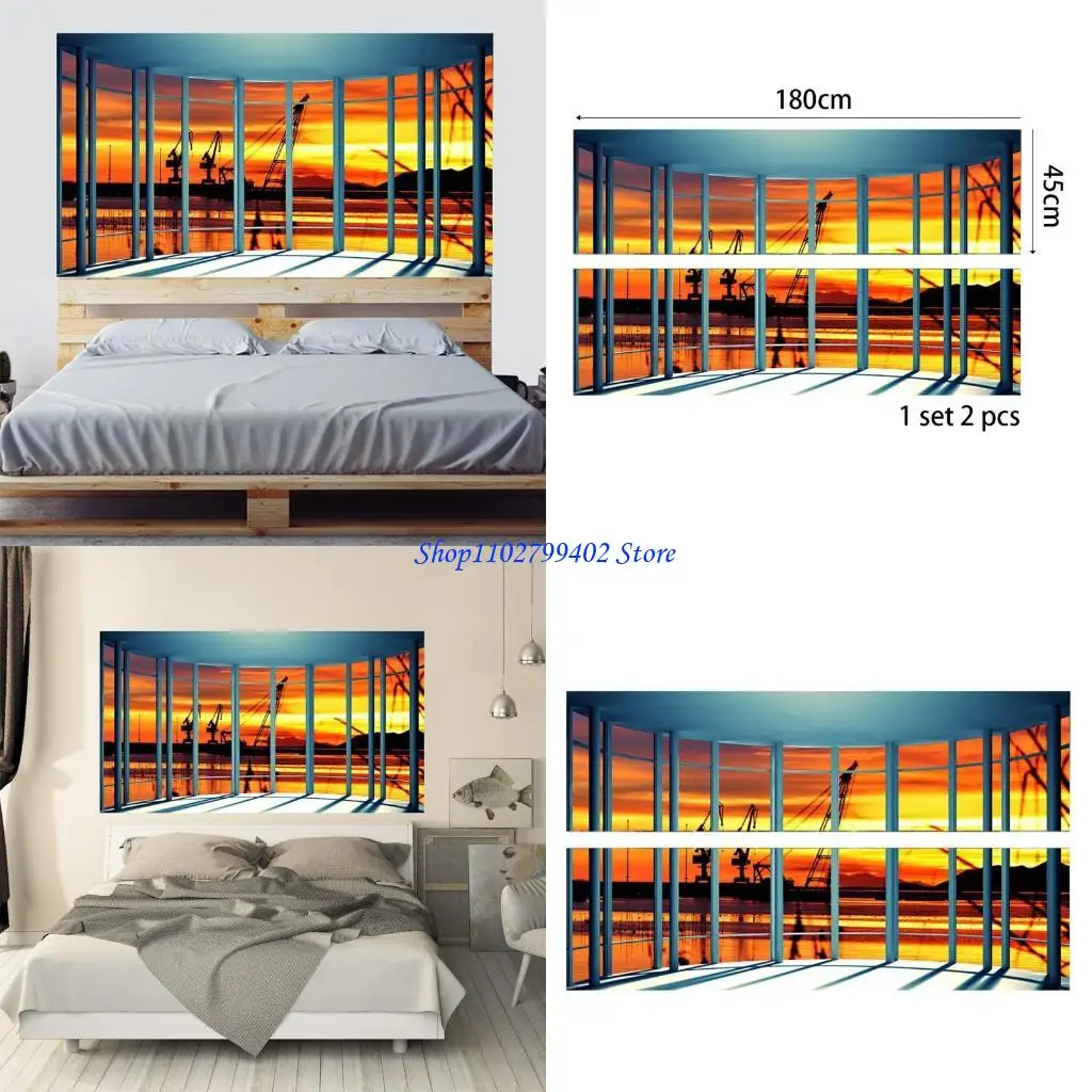 547F Sunset cabecera pared calcomanía arte vinilo cabecera pegatina extraíble dormitorio decoración