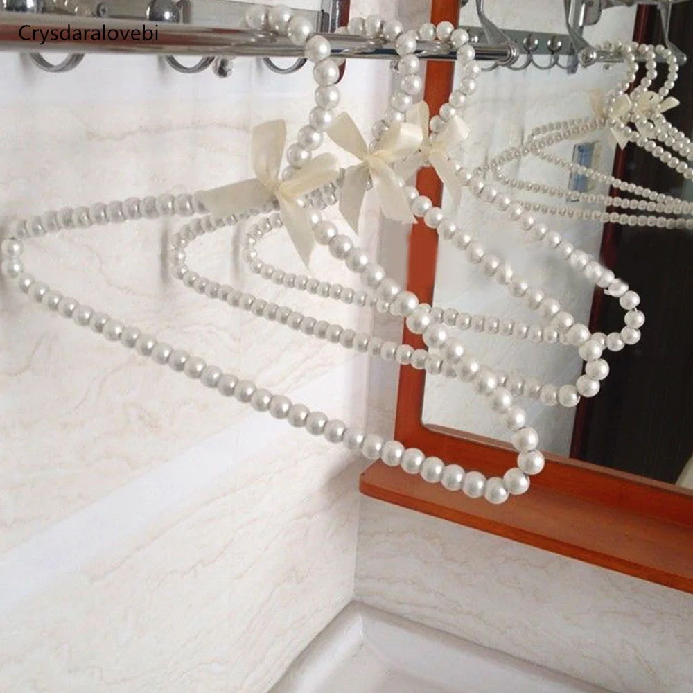 

5/10pcs Clothes Pearl Hanger 40CM Plastic Beaded Bow Clothes Hangers Dress Coat Closet Organizer Dry Rack Storage