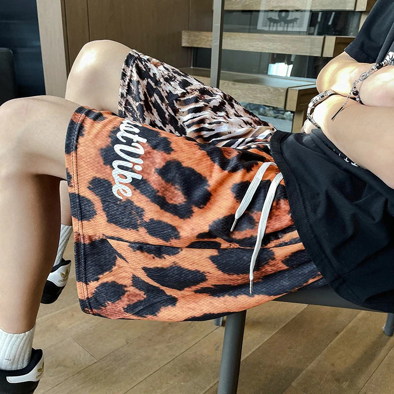 2024 summer new color splicing leopard print five quarter pants American retro brand shorts in stock