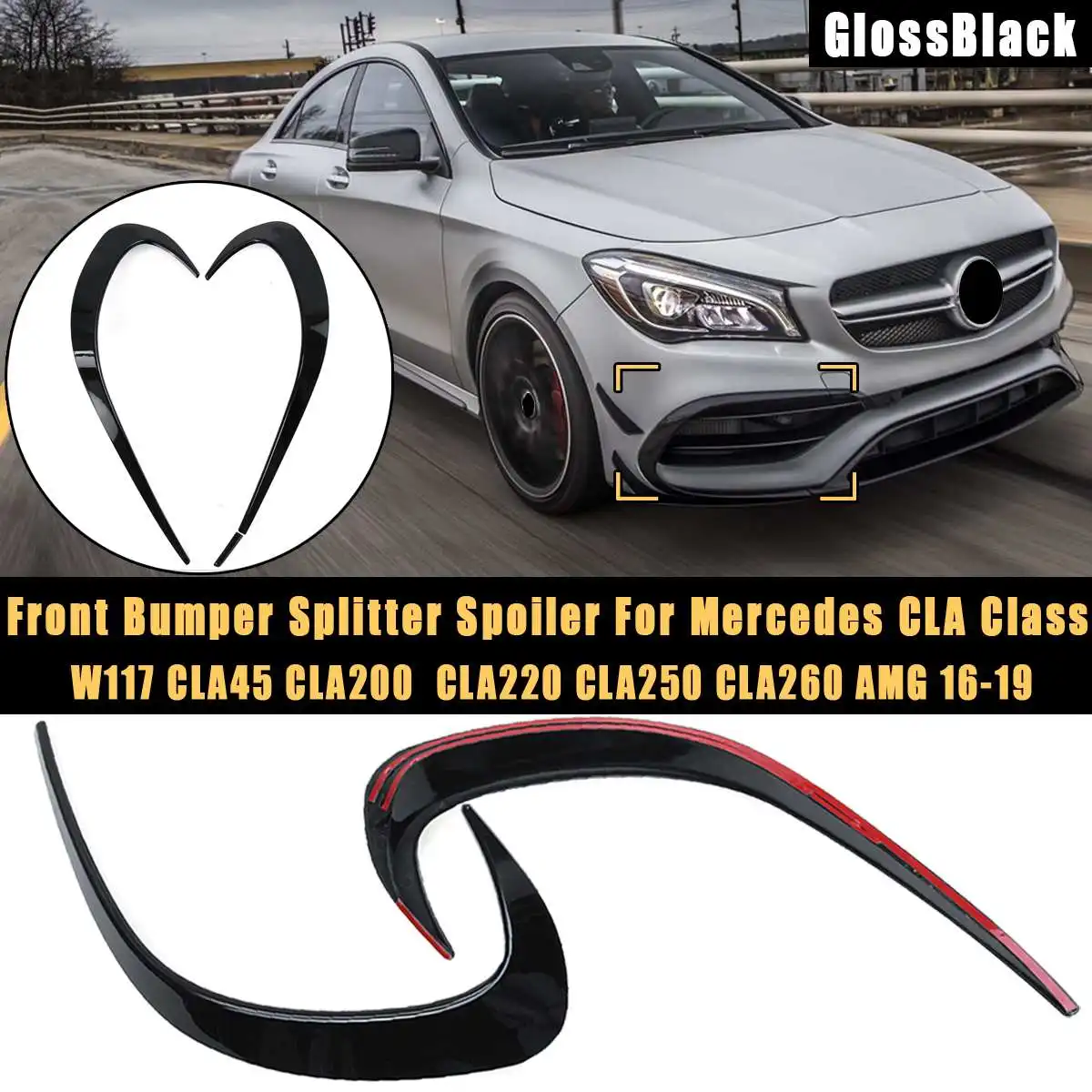 Front Bumper Splitter Spoiler Fog Light Canard For Mercedes CLA Class W117 CLA45 CLA200 CLA220 CLA250 CLA260 AMG 2016-2019