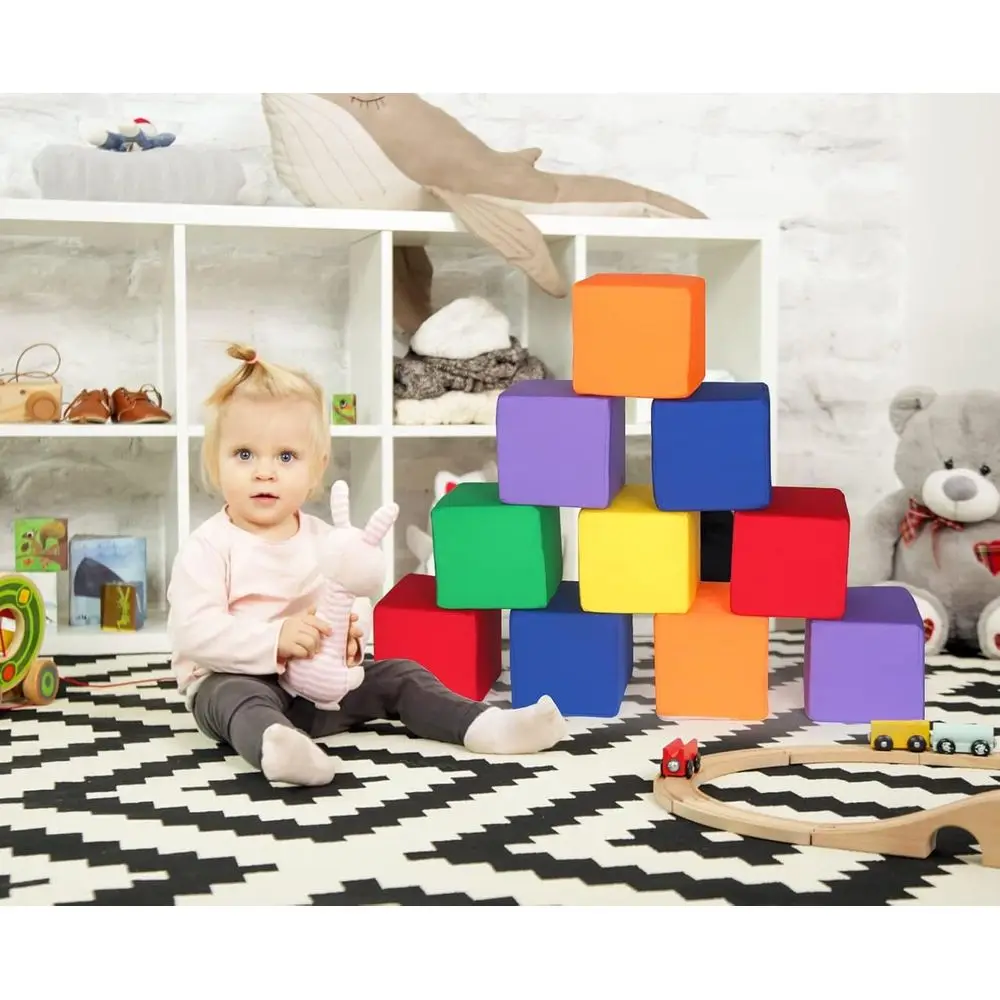 Blocchi in schiuma morbida da 12 pezzi 5,5 per bambini di 1-3 anni - Blocchi vibranti, giocattoli da lancio impilabili e sicuri per bambini