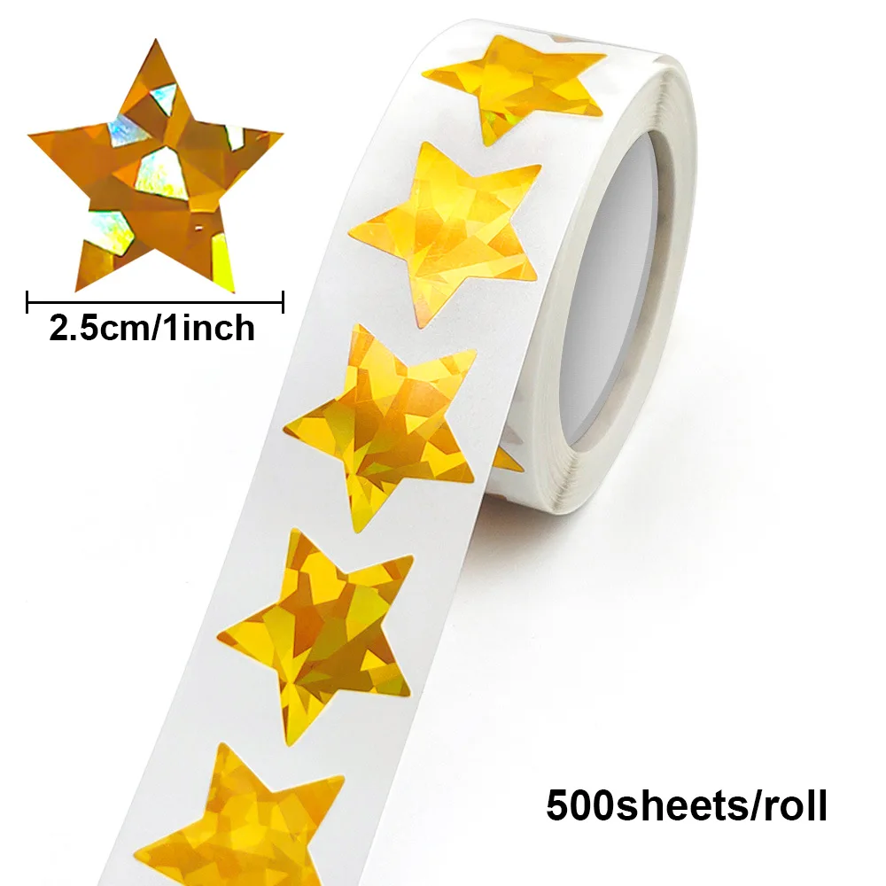 JCAC 500pcs/roll 1 Inch Holographic Colorful Star DIY Decorative Seal Stickers, Gift Packaging Labels