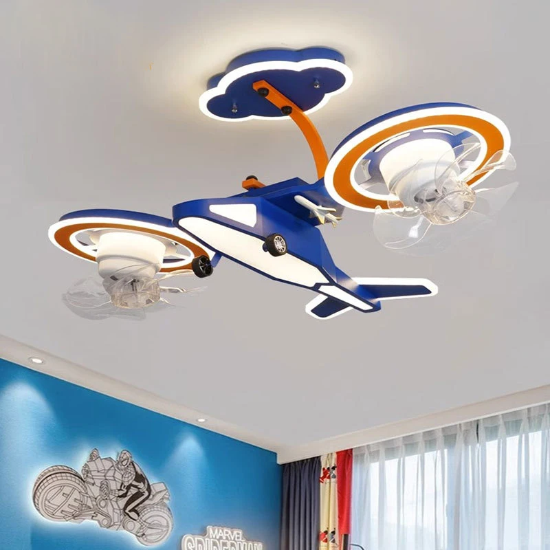 Full Spectrum Eye Protection Ceiling Light Creative 360 ° Shaking Head Aircraft Fan Lamp Children's Room Bedroom