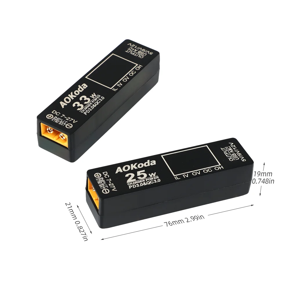 AOKoda Power Converter Adapter PD3.0 XT60 To USB 25W / 33W Quick Lipo Battery Charger
