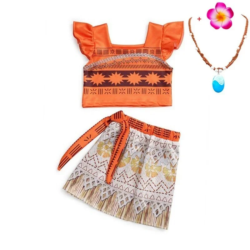 Girls Moana Cosplay Costume for Kids Vaiana Princess Dress   Necklace Halloween Costumes Baby Children Birthday Party Clothes