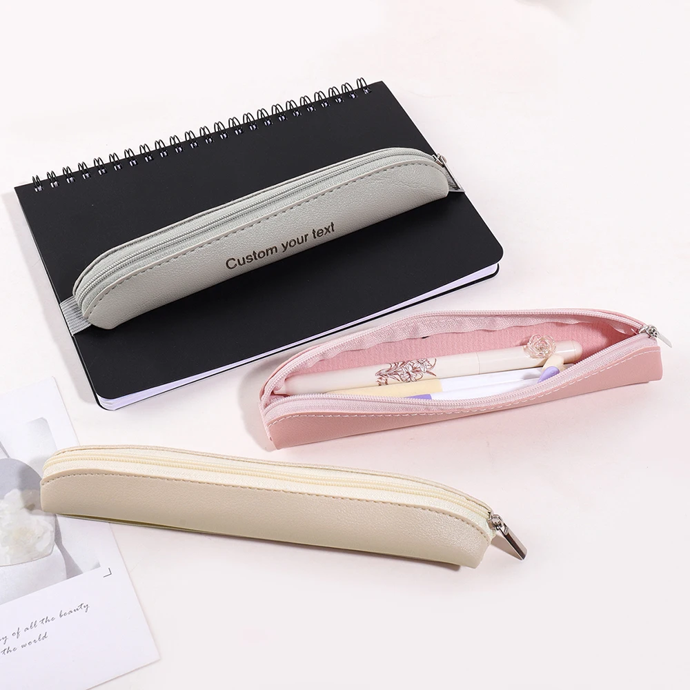 Personalized Custom Text Pencil Case Stationery PU Leather Pen Sleeve For Book School Supplies Laser Customized Name Pencil Pouc view 4