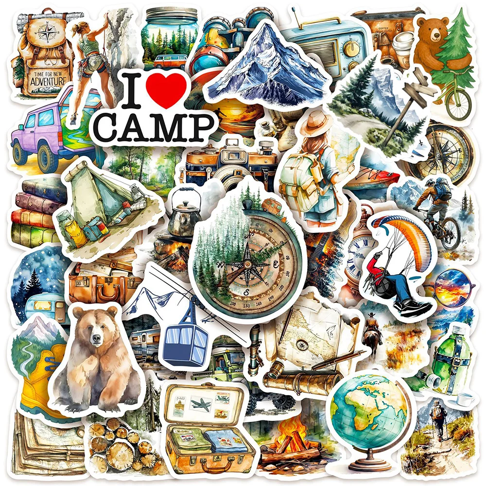 

10/30/50pcs Cartoon Outdoor Tarvel Camping Stickers Retro Forest Hiking Climbing Decal for Phone Notebook Car Waterproof Sticker