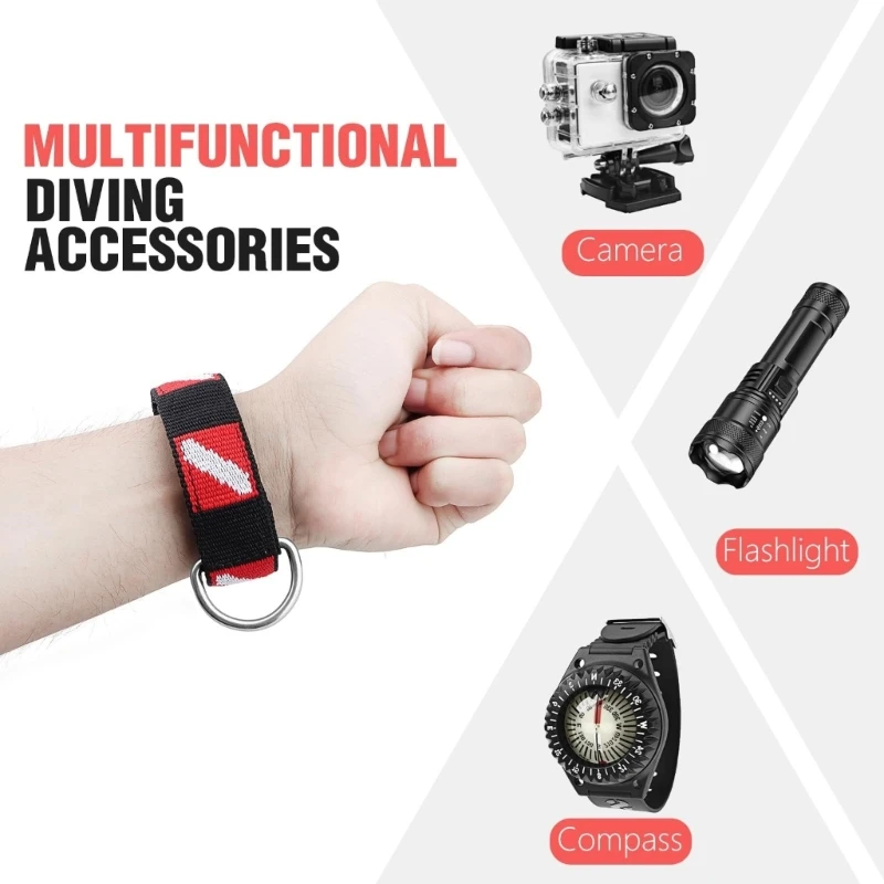 Scubas Diving Adjustable Wrist Strap Wristband, Stainless Steel Rings, Scubas Dives Light, Flashlight, Cameras, 2Pcs