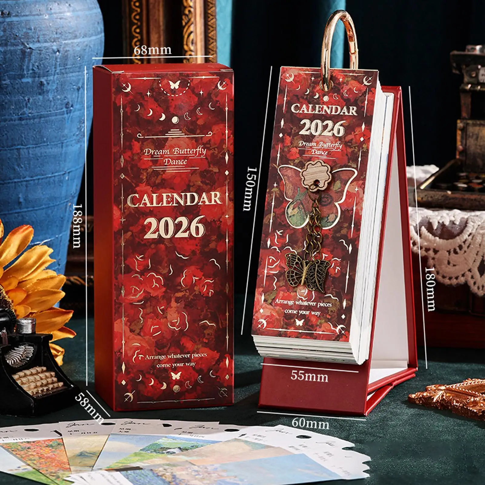 Calendario da tavolo 2026 Pittura a olio da 365 giorni Calendario artistico decorativo giornaliero per ingresso Desktop Soggiorno Ufficio