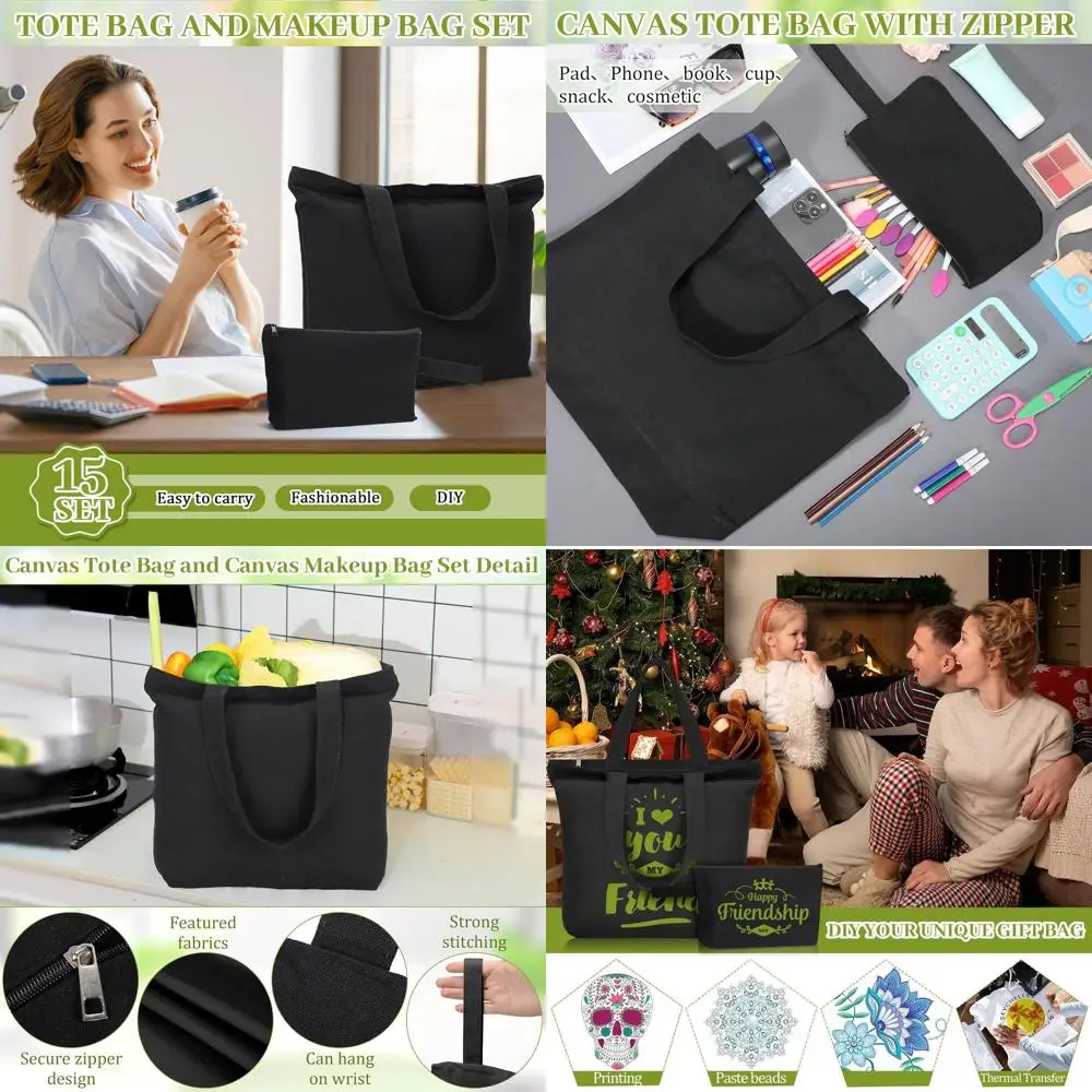 

Хлопковая холщовая сумка-тоут на молнии, многоразовая сумка для продуктов, пустая холщовая косметичка с ручками