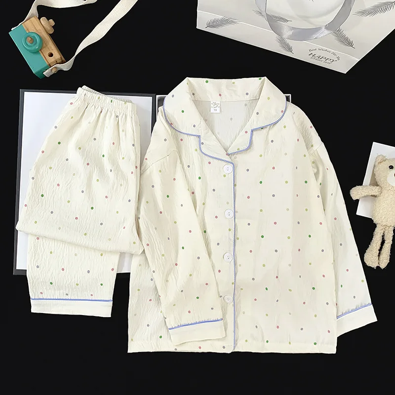 New Korean Pajamas Set Girls Spring Autumn Cloud Long Sleeve Pants Cartoon Children's Loungewear Kids Clothing Can Wear Outside