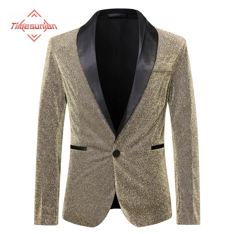 

Золотая проволока Блестящий Смокинг Блейзер Пиджак Мужчины Марка Одна Кнопка Платок Воротник Блестящие Блейзеры Свадебная Партия Сатжевая Одежда Для Певцов
