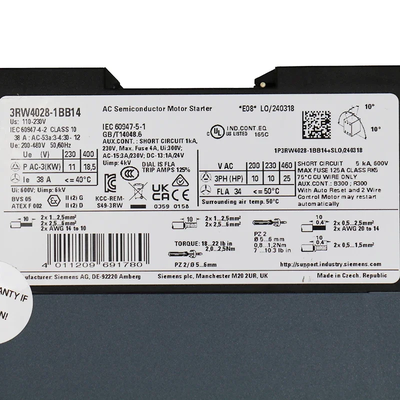 1 Year Warranty 3RW4028-1BB14  3RW40281BB14 New And Original PRICE SIRIUS soft starter S0 38 A