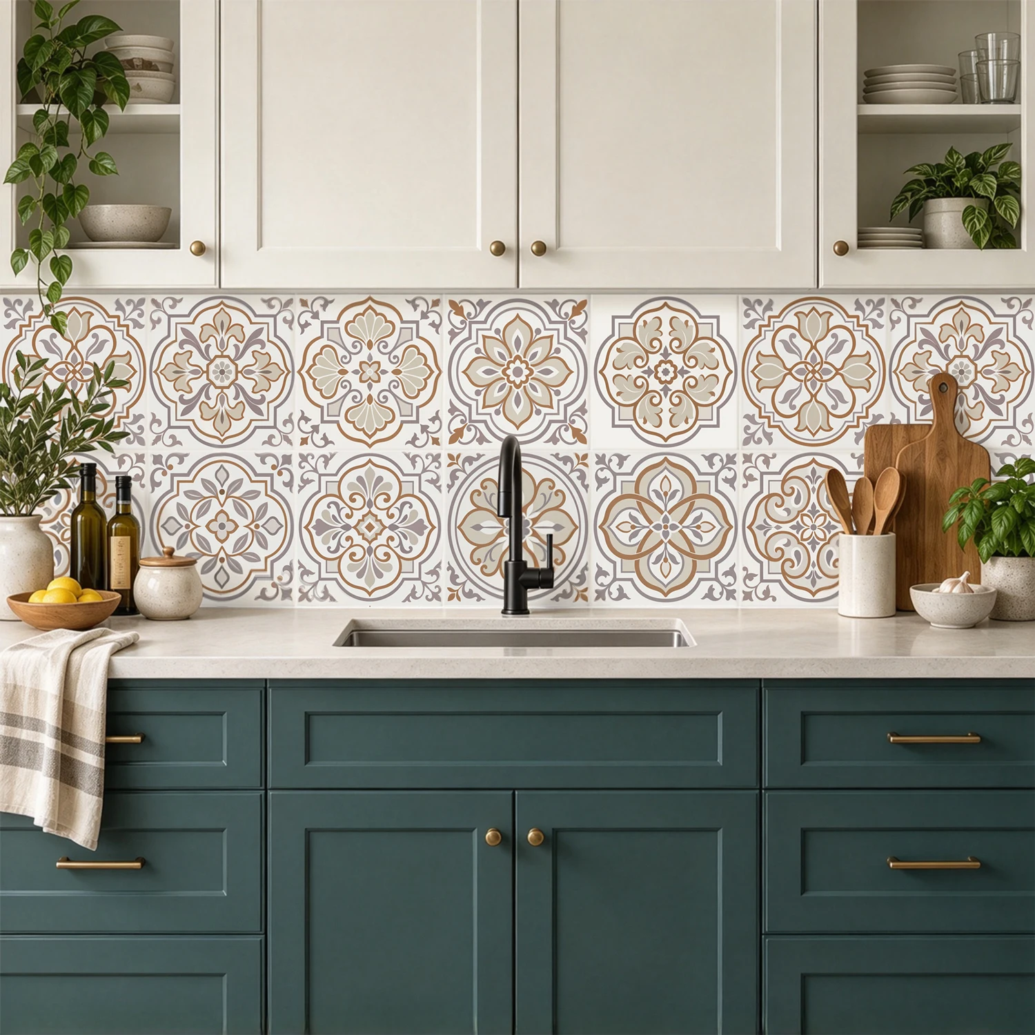 10pcs Light Khaki Tiles Wall Sticker Kitchen Backsplash Bathroom Wardrobe Peel & Stick Matte Surface Art Mural Wall Decals
