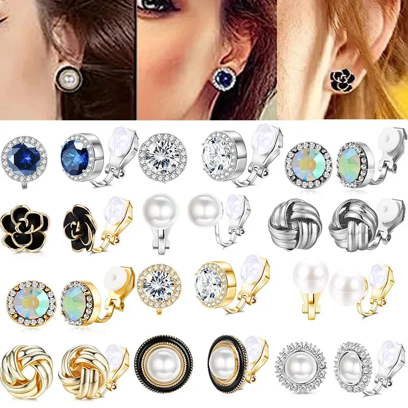 1Pair Pearl Ear Clip Earring For Women Non Piercing Clips On Earrings Stud Jewelry Fake Piercing Crystal Ear Cuffs Fashion Gifts