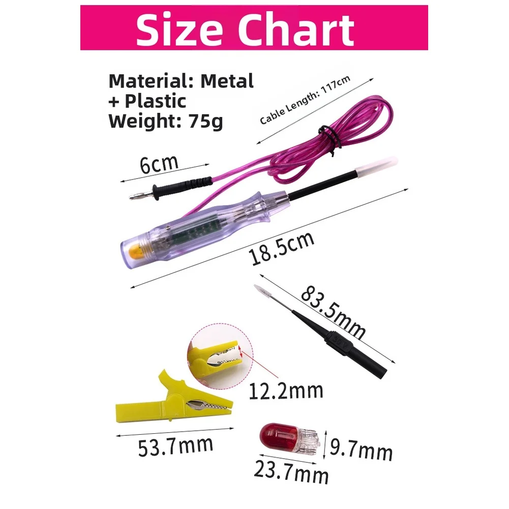 Diagnostic Test Light Pen for 6V 12V 24V Systems Featuring Stainless Steel Probes and Ergonomic Insulated Handle