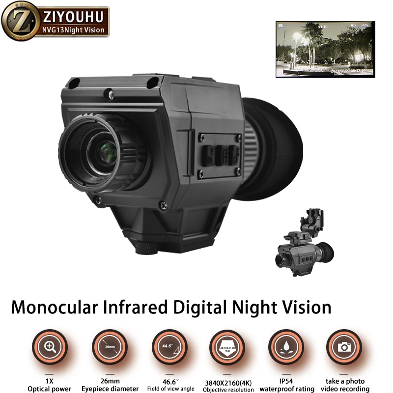

ZIYOUHU NVG13 Head mounted Night Vision Device Individual Infrared Digital Night Vision Cross Full Black HD Day Night Tactical