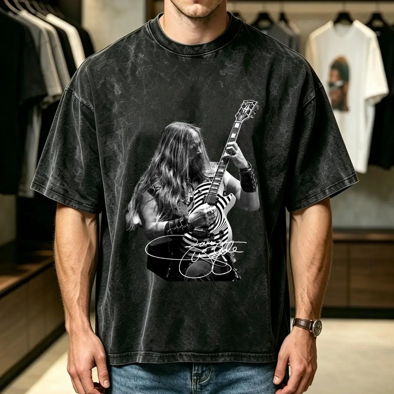 washed T Shirt Zakk Wilde Photo Signature Black Fullsize S 5XL vintage Washed designer clothes Stretched homme Breathable