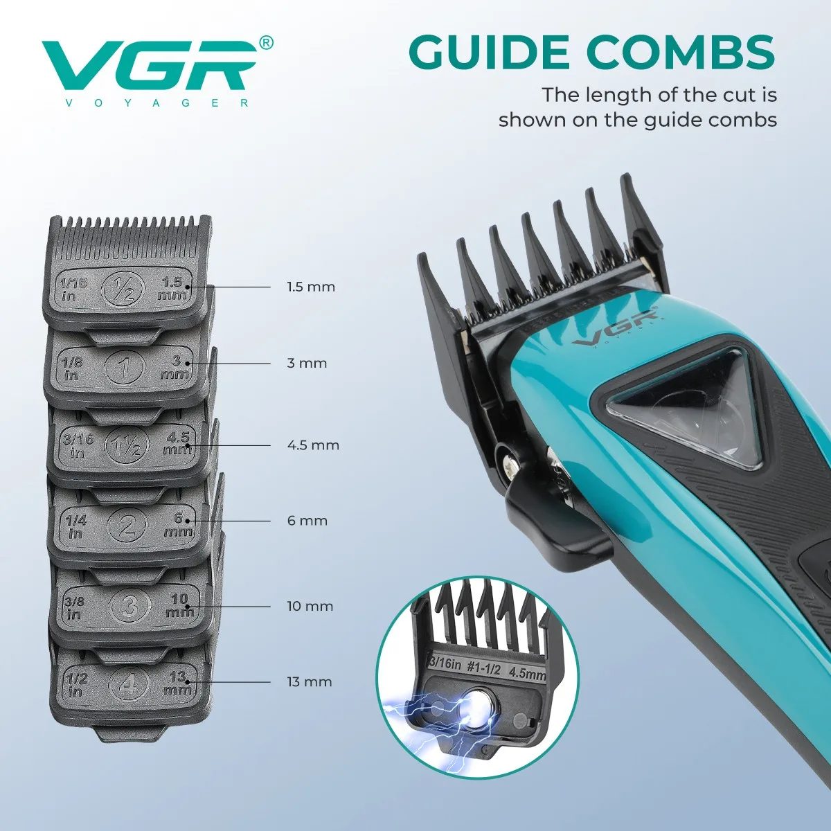 VGR Hair Trimmer Professional Hair Cutting Machine Cordless Clipper Barber Adjustable Clippers LED Haircut Trimmer for Men V-035