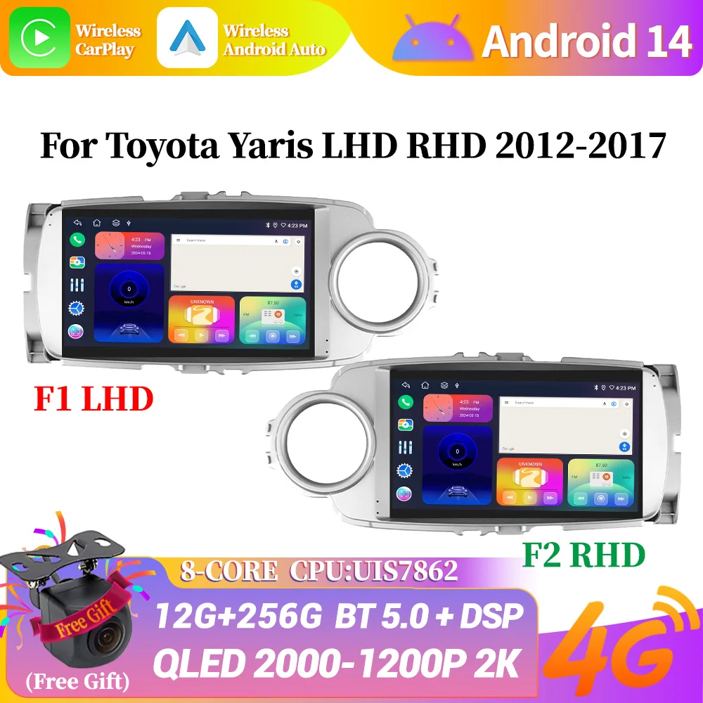 วิทยุติดรถยนต์ระบบนำทางมัลติมีเดียสำหรับ Toyota Yaris LHD RHD 2012-2017สเตอริโอไร้สายบลูทูธหน้าจอ CarPlay