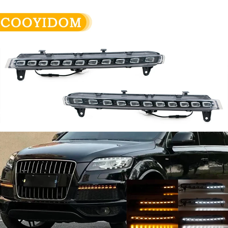 

12 В светодиодный DRL для Audi Q7 2006 2007 2008 2009 дневные ходовые огни дневного света указатель поворота противотуманные фары динамические автомобильные аксессуары