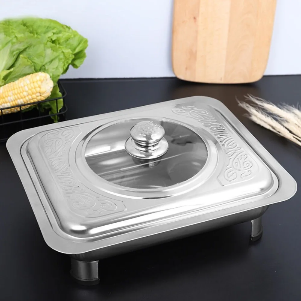 Serving Plate Stainless Steel Chafing Dish Food Tray Practical Smooth Metal Pot Pans Rectangle Pan Dishes Warmer Kitchen