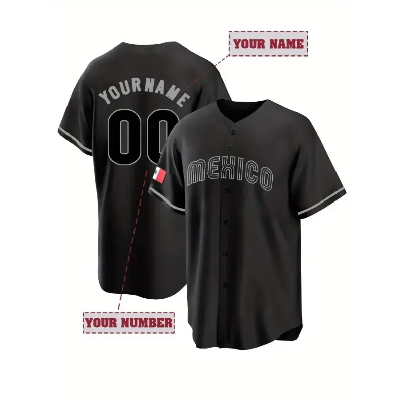 Custom Embroidered MEXICO Baseball Jersey Personalized Name Number Breathable Short Sleeve Sports Shirt for Men Women
