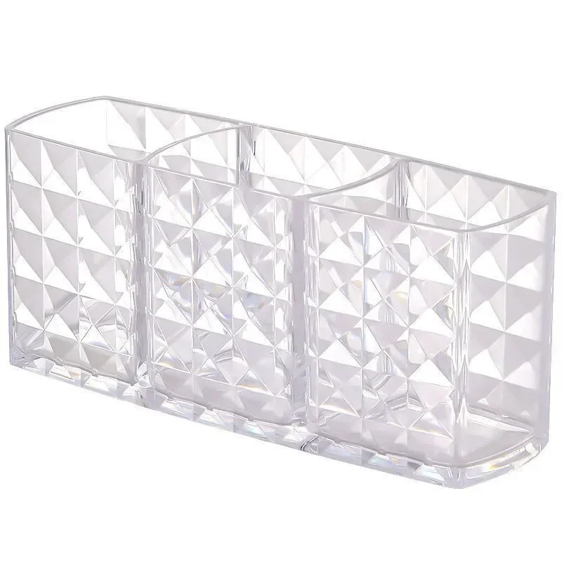 Porte-brosse de maquillage en acrylique transparent à trois grilles, boîte de rangement de maquillage de bureau, boîte de rangement de rouge à lèvres, boîte de perles 1 pièce