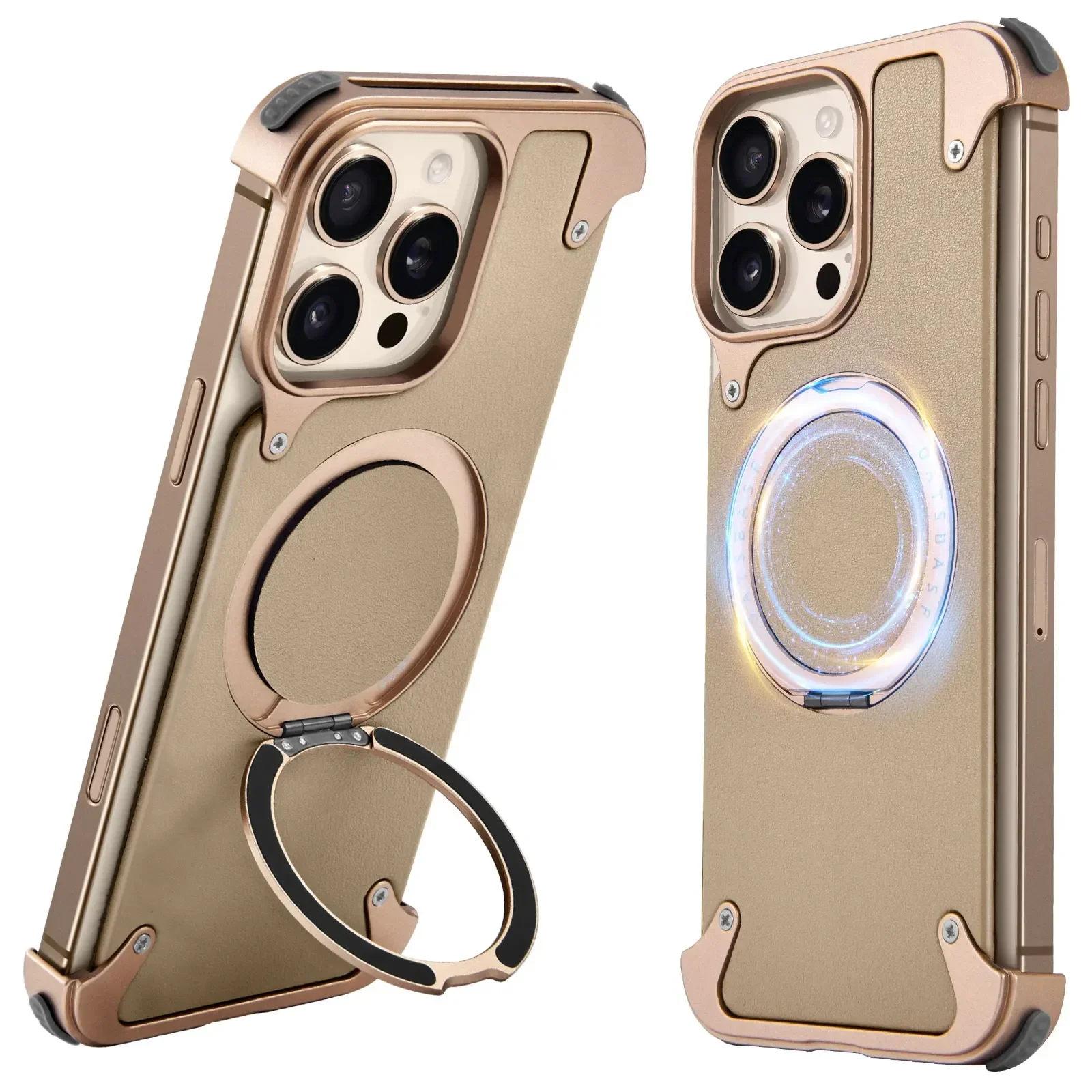 

Eary for iPhone 16 Pro Max Leather Phone Case with Magsafe 360°Magnetic Kickstand Frameless Bumper Wireless Charging 16Pro Cover