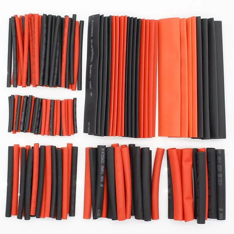 127pcs Black Red Heat Shrink Tubing 2:1 Assortment Polyolefin Tube Car Cable Sleeving Wrap Wire Kit