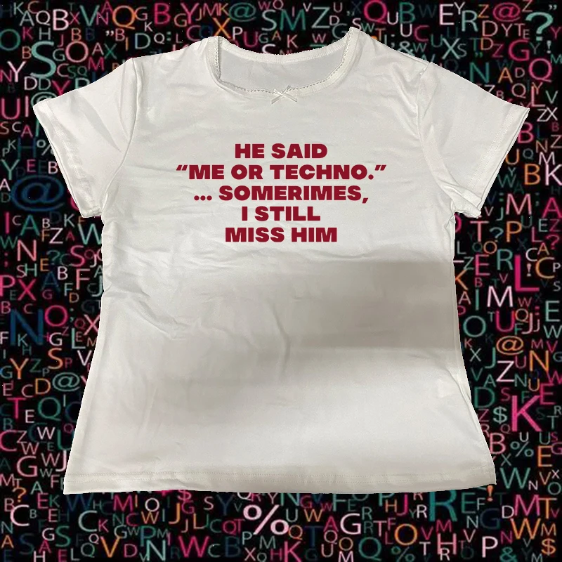 Y2K Creative Letter รูปแบบการพิมพ์ด้านบน Harajuku ความงาม Retro แฟชั่น Slim เสื้อยืด High Street แขนสั้นลําลองผู้หญิง Tee