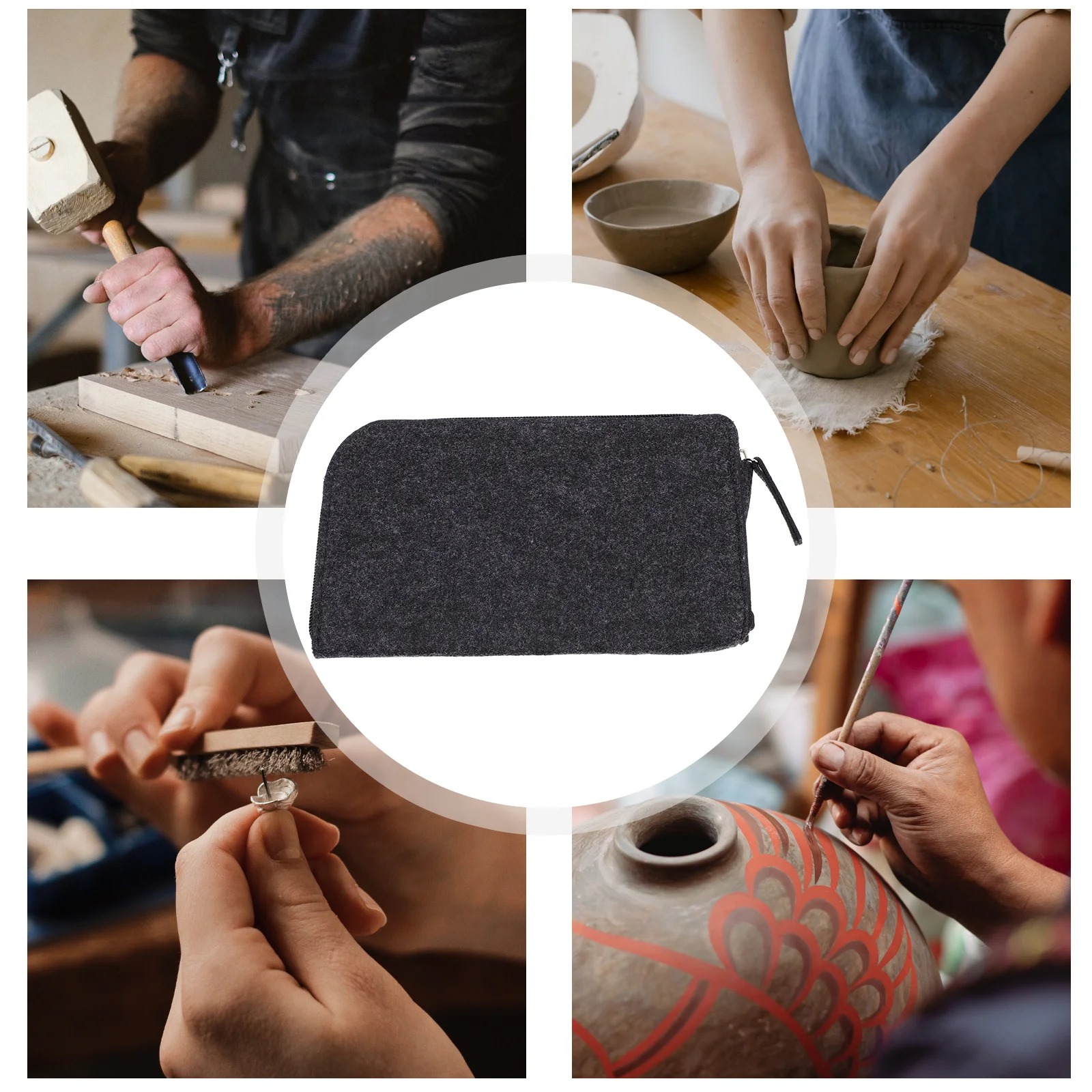 Felt Tool Storage Bag Durable Clay Tools Organizer Pouch Multi-Purpose Utility Zipper Organizer for Sculpture Knives