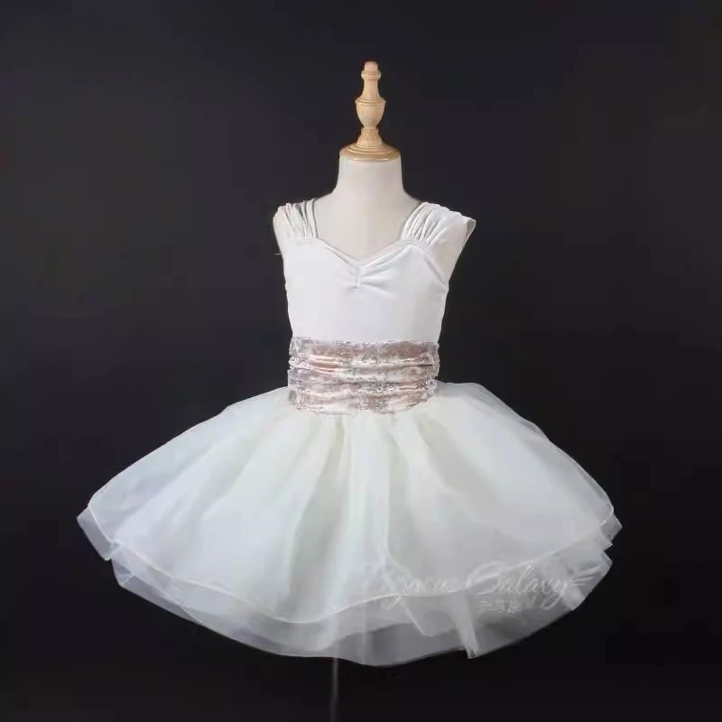 

Ballet Dance Dress for Women Girls Sleeveless Ballet Stage Performance Costumes White Dancewear Velvet Fabric Ballet Dance Wear