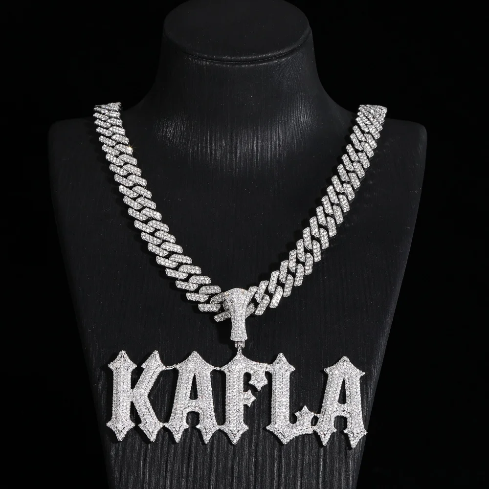 

Iced Out Spiny Name Pendant Prong Setting Cubic Zirconia Nameplate Hiphop Jewelry Choker Necklace Luxury Personalized Item Gift